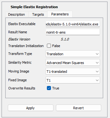 The Simple Elastix Registration parameters